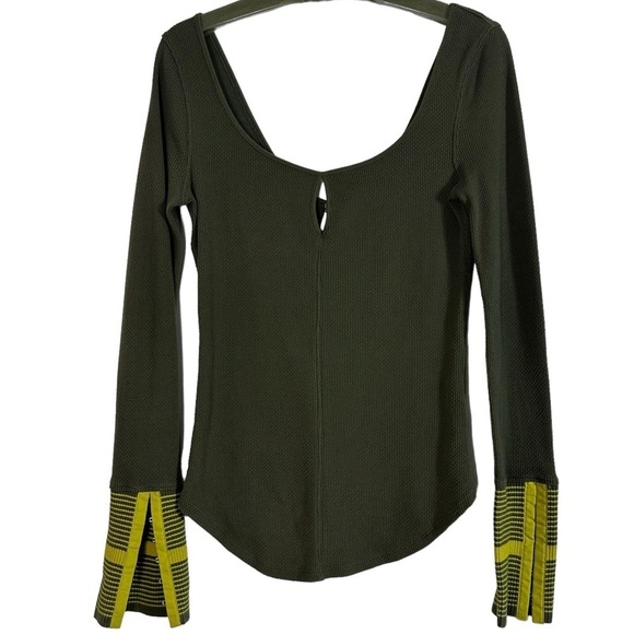 We the Free Green Mod Stripe Waffle Henley Top - Picture 5 of 10